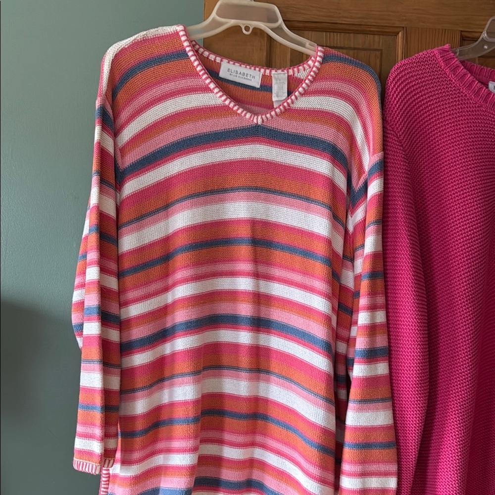 Colorful Striped Women's Sweater, and solid pink ELISABETH